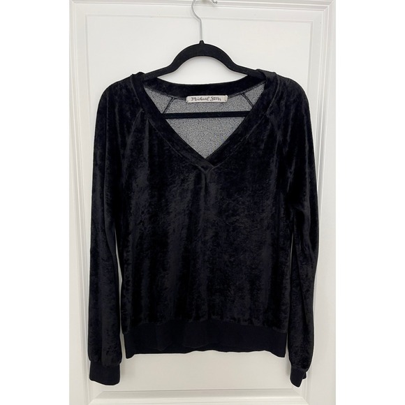 Michael Stars Women's Medium Black Crushed Velvet Long Sleeve Top Luxe Feel - Picture 4 of 11